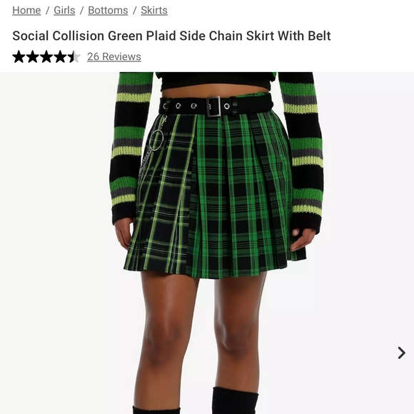 Hot Topic Green Black Pleated Skater Mini Skirt - Picture 2 of 3